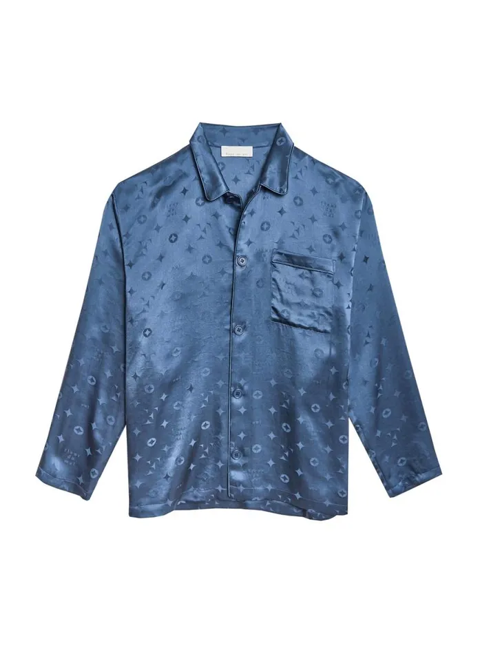 Long Sleeve LingerieClothing Fleur Du Mal Men039s Silk Jacquard PJ Top Deep Slate