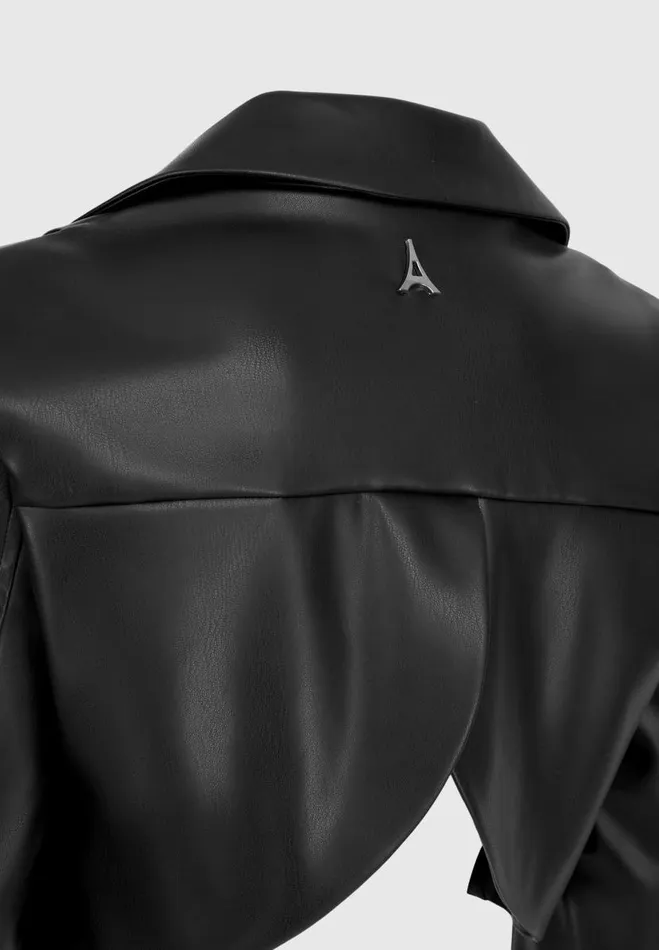 Manire De Voir Blazers and Waistcoats Manire De Voir Woman Cropped Vegan Leather Blazer With Open Back 8211 Black