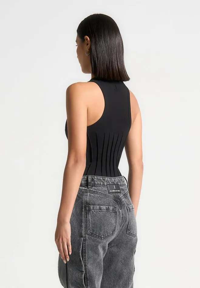 Manire De Voir Bodysuits Manire De Voir Woman Contour Pleated Racer Bodysuit 8211 Black