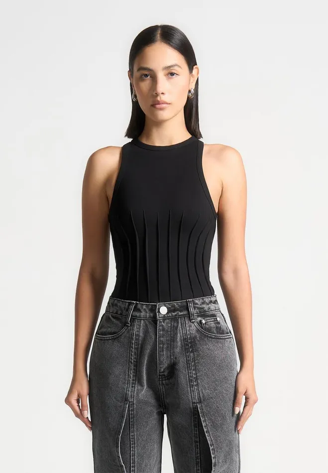 Manire De Voir Bodysuits Manire De Voir Woman Contour Pleated Racer Bodysuit 8211 Black