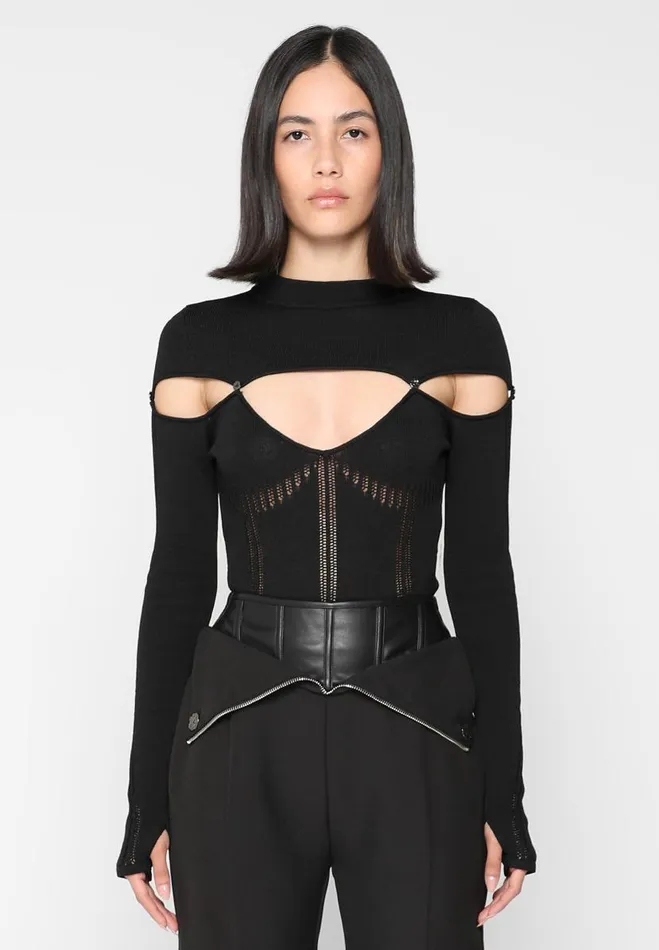 Manire De Voir Bodysuits Manire De Voir Woman Knitted Cut Out Bodysuit 8211 Black Manire De Voir Bodysuits Manire De Voir Woman Knitted Cut Out Bodysuit 8211 Black