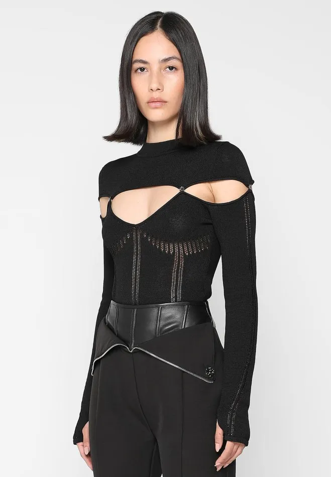 Manire De Voir Bodysuits Manire De Voir Woman Knitted Cut Out Bodysuit 8211 Black