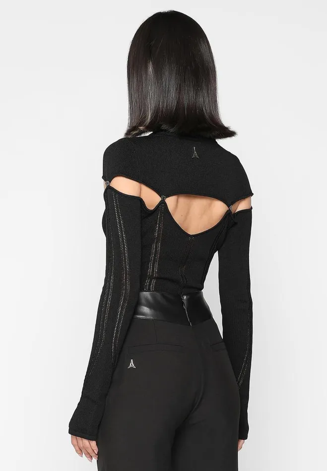 Manire De Voir Bodysuits Manire De Voir Woman Knitted Cut Out Bodysuit 8211 Black
