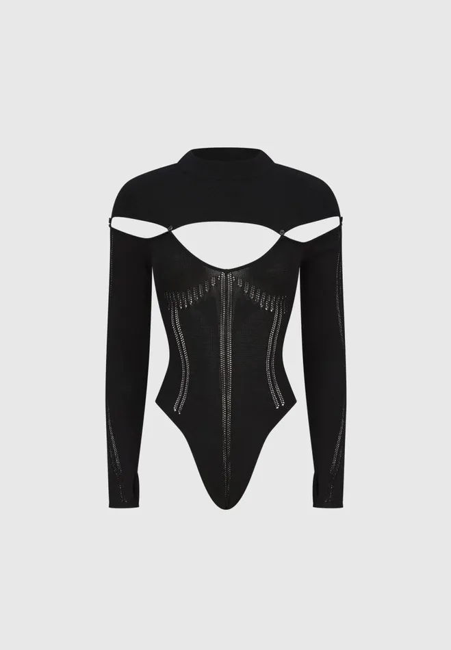 Manire De Voir Bodysuits Manire De Voir Woman Knitted Cut Out Bodysuit 8211 Black