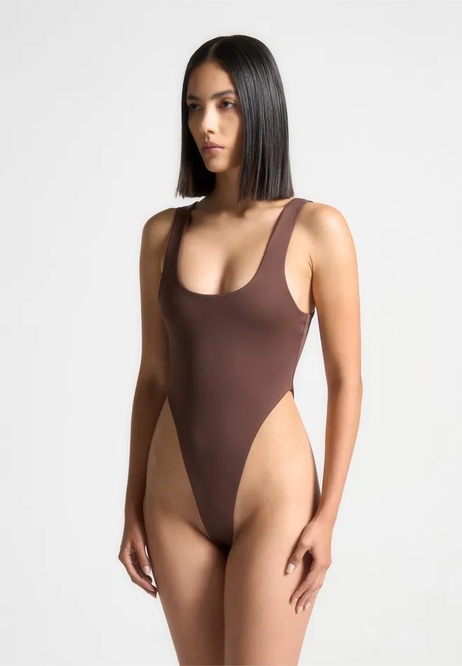 Manire De Voir Bodysuits Manire De Voir Woman ternelle Double Layer High Leg Bodysuit 8211 Brown