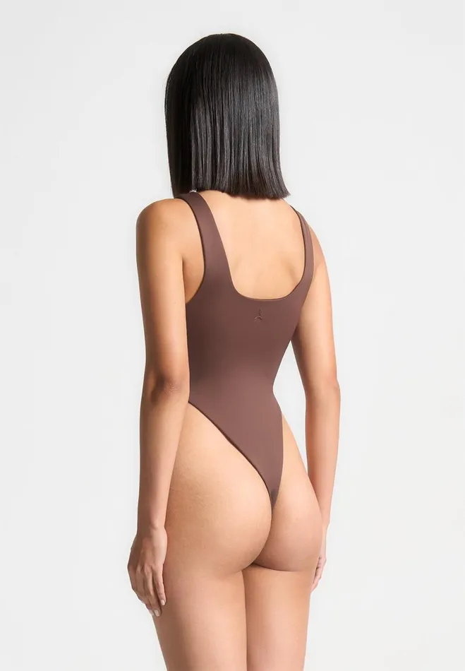 Manire De Voir Bodysuits Manire De Voir Woman ternelle Double Layer High Leg Bodysuit 8211 Brown