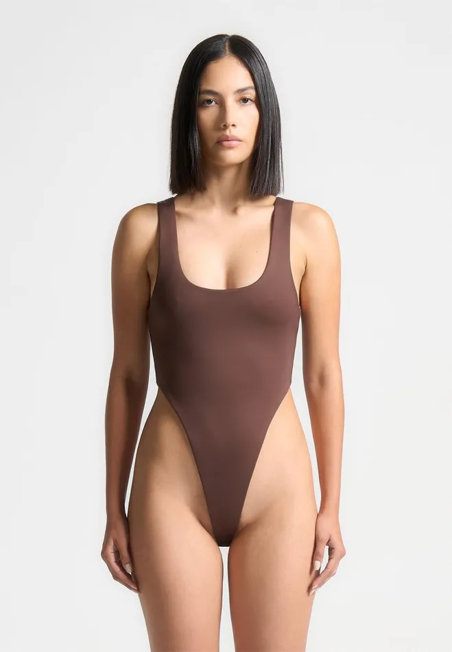 Manire De Voir Bodysuits Manire De Voir Woman ternelle Double Layer High Leg Bodysuit 8211 Brown