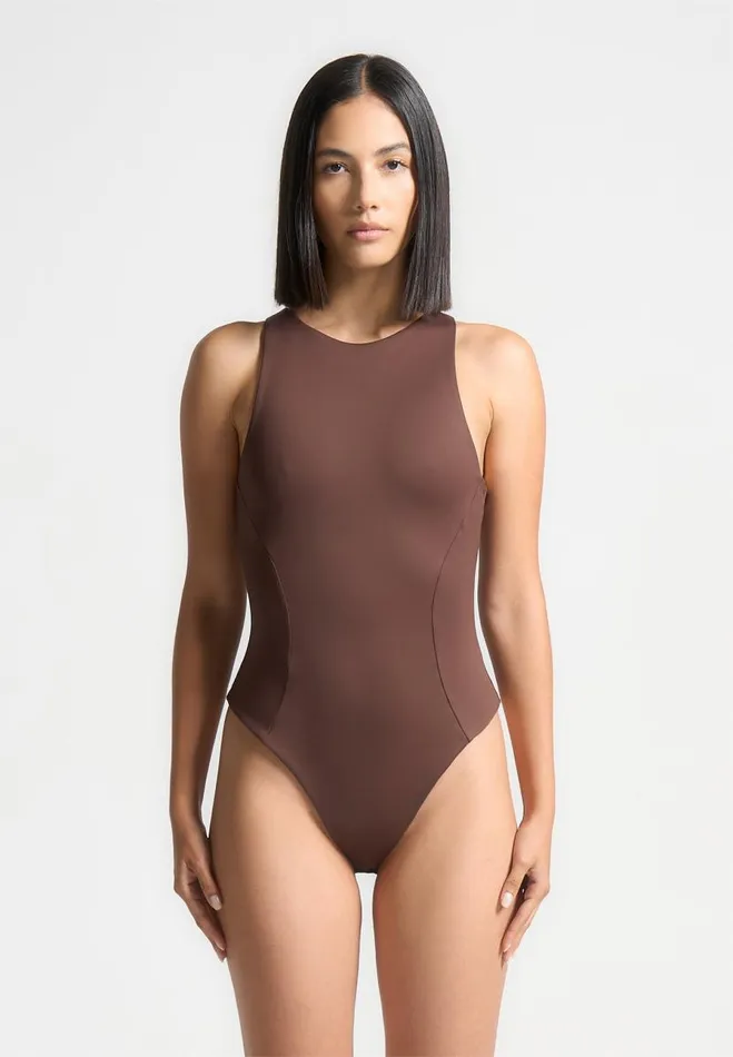 Manire De Voir Bodysuits Manire De Voir Woman ternelle Double Layer Racer Neck Bodysuit 8211 Brown Manire De Voir Bodysuits Manire De Voir Woman ternelle Double Layer Racer Neck Bodysuit 8211 Brown