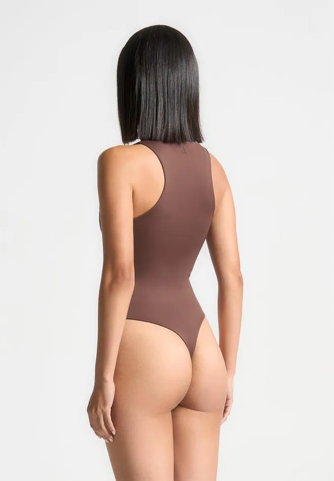 Manire De Voir Bodysuits Manire De Voir Woman ternelle Double Layer Racer Neck Bodysuit 8211 Brown
