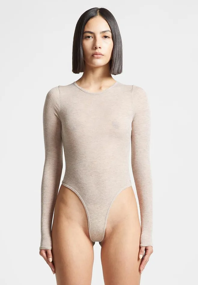 Manire De Voir Bodysuits Manire De Voir Woman ternelle Sheer Long Sleeve Bodysuit 8211 Beige Manire De Voir Bodysuits Manire De Voir Woman ternelle Sheer Long Sleeve Bodysuit 8211 Beige