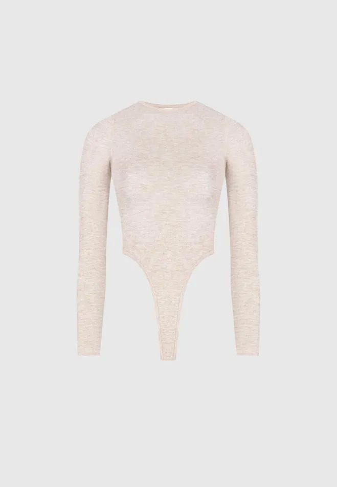 Manire De Voir Bodysuits Manire De Voir Woman ternelle Sheer Long Sleeve Bodysuit 8211 Beige