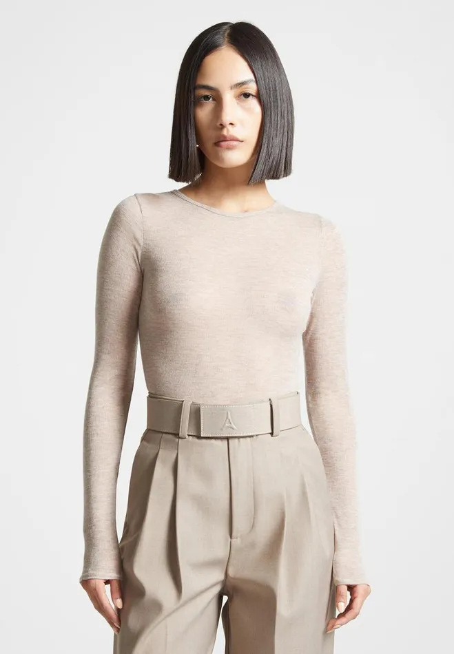 Manire De Voir Bodysuits Manire De Voir Woman ternelle Sheer Long Sleeve Bodysuit 8211 Beige