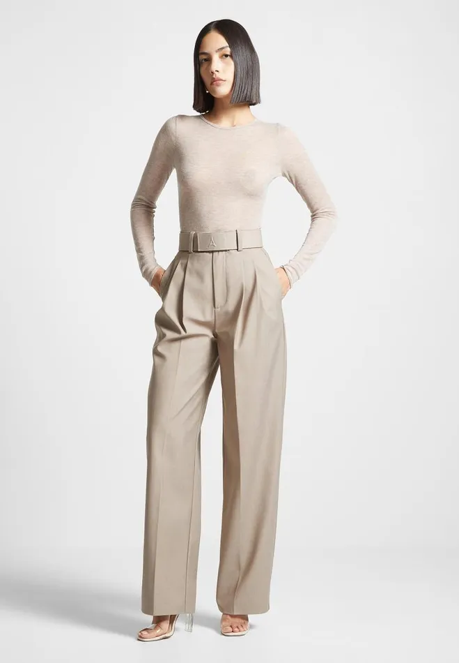 Manire De Voir Bodysuits Manire De Voir Woman ternelle Sheer Long Sleeve Bodysuit 8211 Beige
