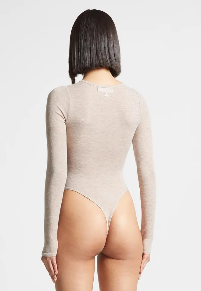 Manire De Voir Bodysuits Manire De Voir Woman ternelle Sheer Long Sleeve Bodysuit 8211 Beige