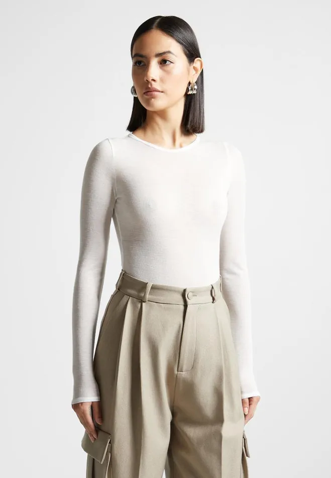 Manire De Voir Bodysuits Manire De Voir Woman ternelle Sheer Long Sleeve Bodysuit 8211 White