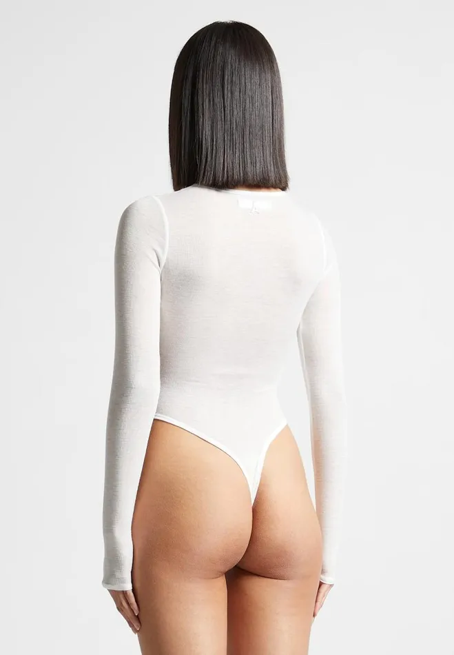 Manire De Voir Bodysuits Manire De Voir Woman ternelle Sheer Long Sleeve Bodysuit 8211 White