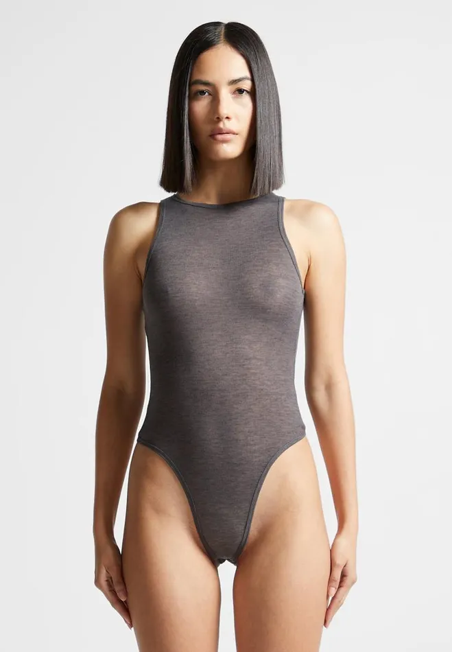 Manire De Voir Bodysuits Manire De Voir Woman ternelle Sheer Racer Neck Bodysuit 8211 Grey Manire De Voir Bodysuits Manire De Voir Woman ternelle Sheer Racer Neck Bodysuit 8211 Grey