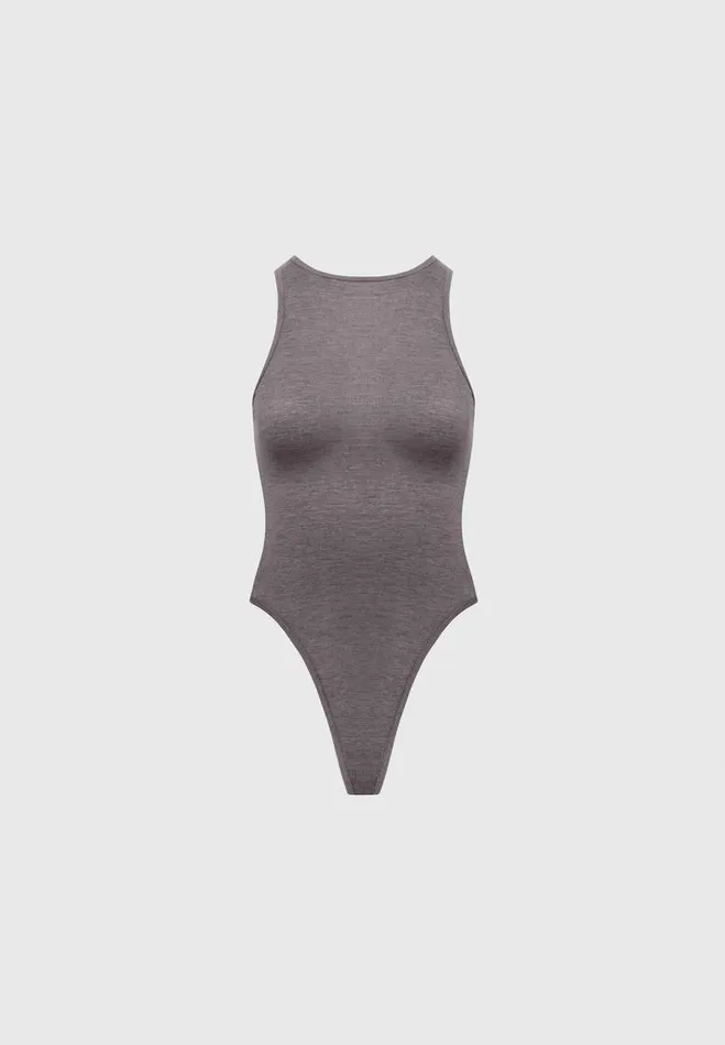 Manire De Voir Bodysuits Manire De Voir Woman ternelle Sheer Racer Neck Bodysuit 8211 Grey