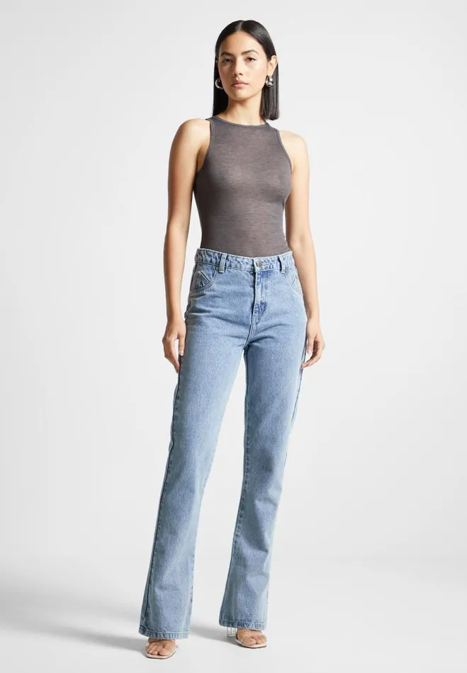 Manire De Voir Bodysuits Manire De Voir Woman ternelle Sheer Racer Neck Bodysuit 8211 Grey