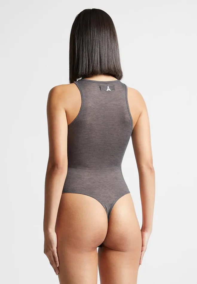 Manire De Voir Bodysuits Manire De Voir Woman ternelle Sheer Racer Neck Bodysuit 8211 Grey