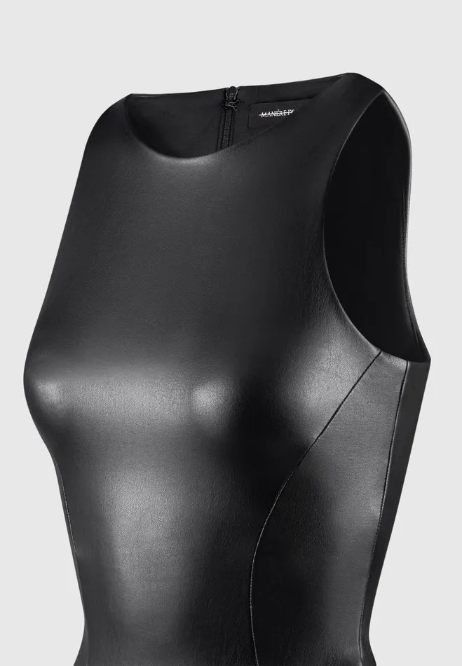 Manire De Voir Bodysuits Manire De Voir Woman ternelle Vegan Leather Racer Neck Bodysuit 8211 Black
