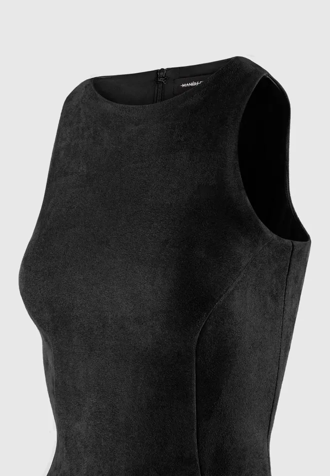 Manire De Voir Bodysuits Manire De Voir Woman ternelle Vegan Suede Racer Neck Bodysuit 8211 Black
