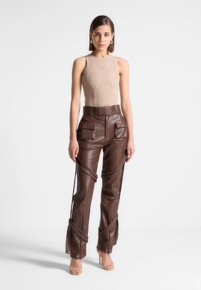 Manire De Voir Bodysuits Manire De Voir Woman ternelle Vegan Suede Racer Neck Bodysuit 8211 Taupe