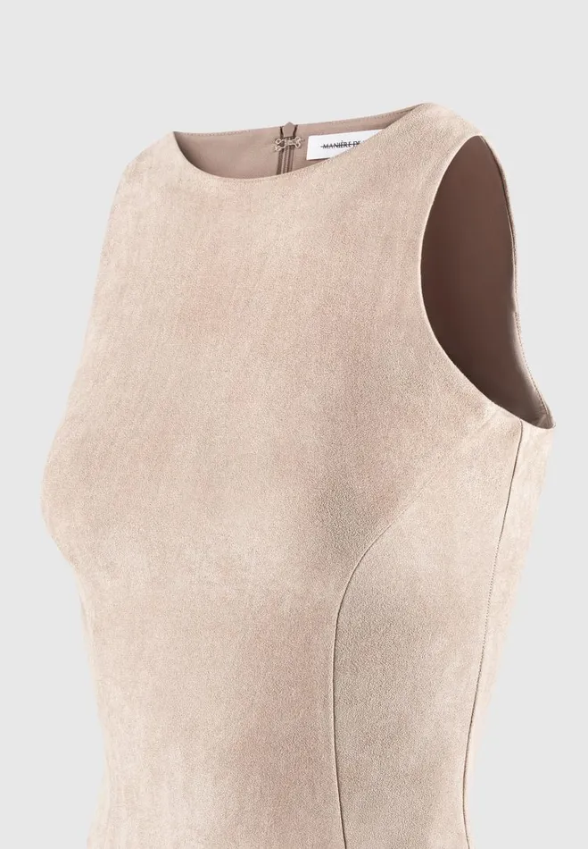 Manire De Voir Bodysuits Manire De Voir Woman ternelle Vegan Suede Racer Neck Bodysuit 8211 Taupe