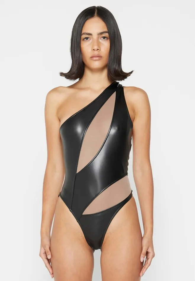 Manire De Voir Bodysuits Manire De Voir Woman Vegan Leather Mesh Contour Bodysuit 8211 Black Manire De Voir Bodysuits Manire De Voir Woman Vegan Leather Mesh Contour Bodysuit 8211 Black