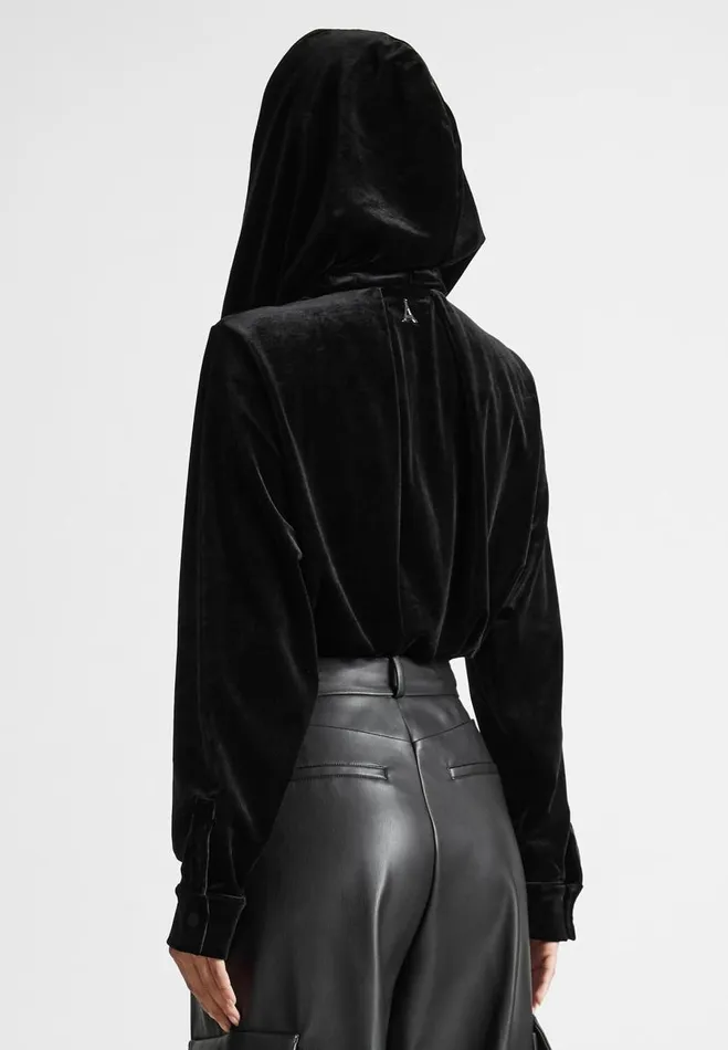 Manire De Voir Bodysuits Manire De Voir Woman Velour Hooded Bodysuit 8211 Black