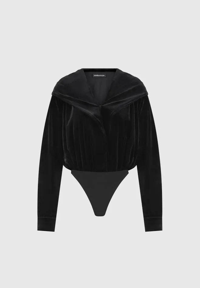 Manire De Voir Bodysuits Manire De Voir Woman Velour Hooded Bodysuit 8211 Black