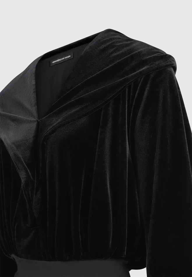 Manire De Voir Bodysuits Manire De Voir Woman Velour Hooded Bodysuit 8211 Black