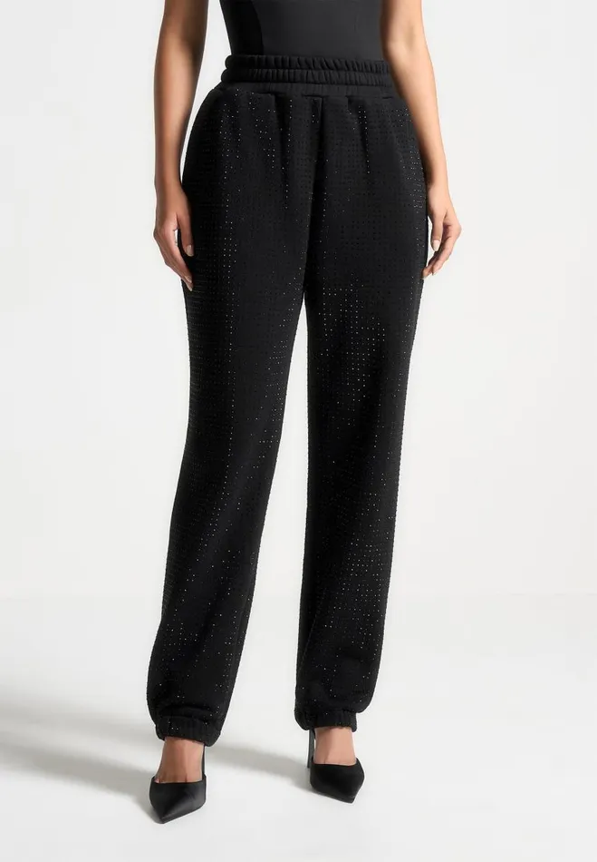 Manire De Voir Cargo Pants and Joggers Manire De Voir Woman Cuffed Rhinestone Joggers 8211 Black