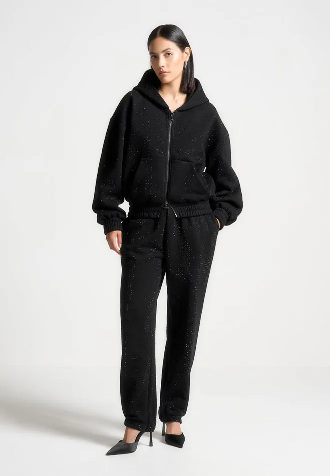 Manire De Voir Cargo Pants and Joggers Manire De Voir Woman Cuffed Rhinestone Joggers 8211 Black
