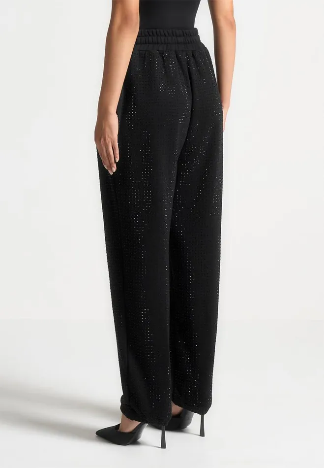 Manire De Voir Cargo Pants and Joggers Manire De Voir Woman Cuffed Rhinestone Joggers 8211 Black