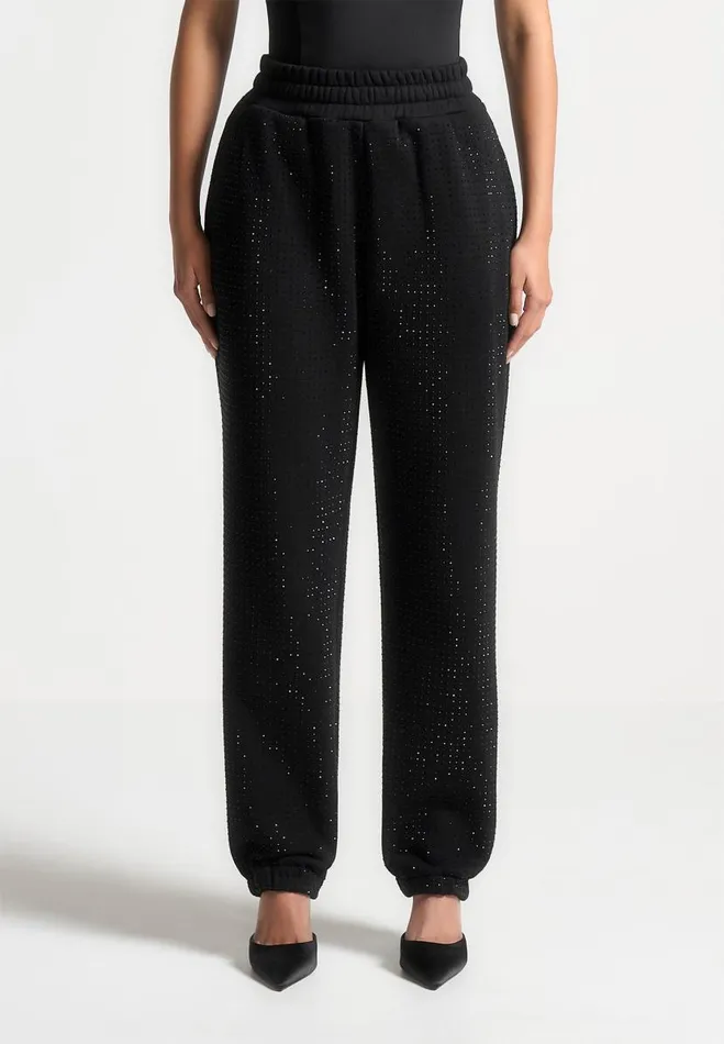 Manire De Voir Cargo Pants and Joggers Manire De Voir Woman Cuffed Rhinestone Joggers 8211 Black