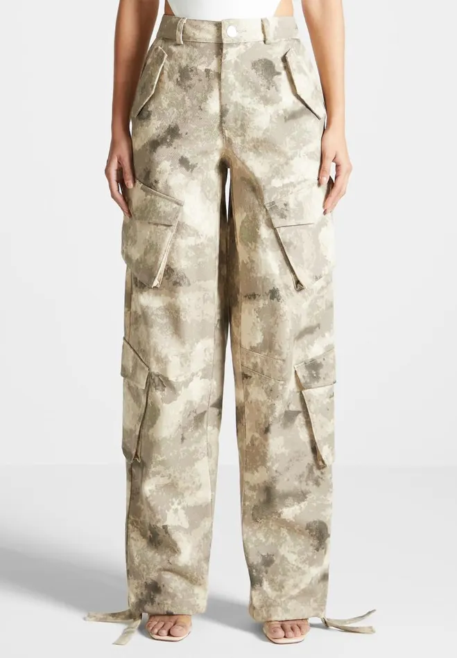 Manire De Voir Cargo Pants and Joggers Manire De Voir Woman High Waisted Camo Cargo Pants 8211 Beige