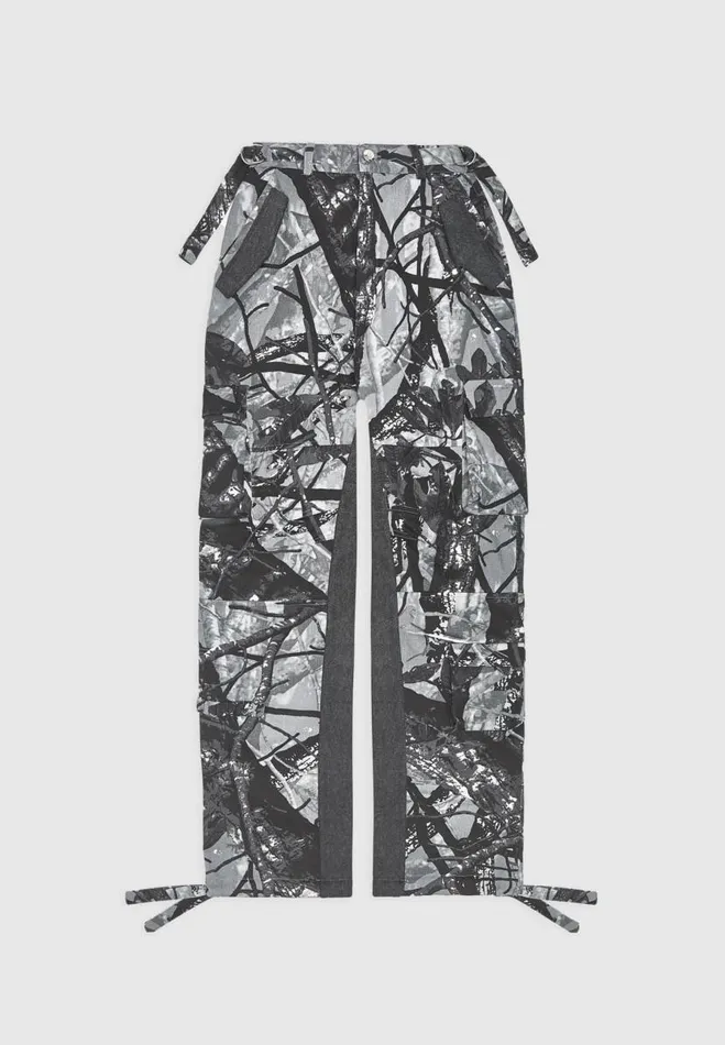Manire De Voir Cargo Pants and Joggers Manire De Voir Woman Mid Rise Camo And Denim Cargo Pants 8211 Grey