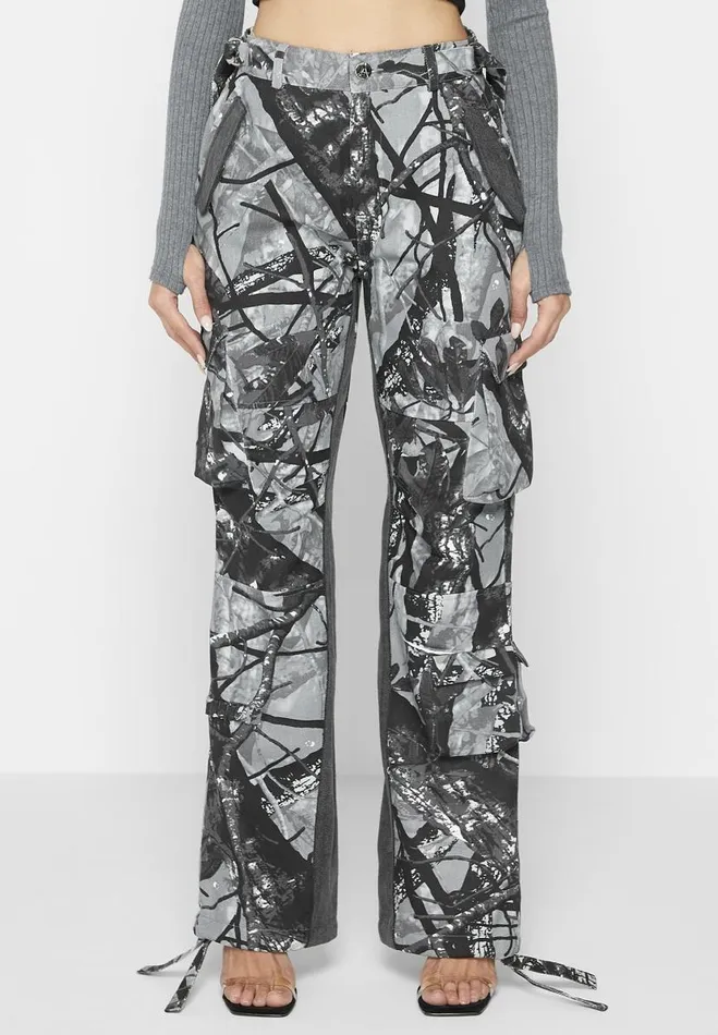Manire De Voir Cargo Pants and Joggers Manire De Voir Woman Mid Rise Camo And Denim Cargo Pants 8211 Grey