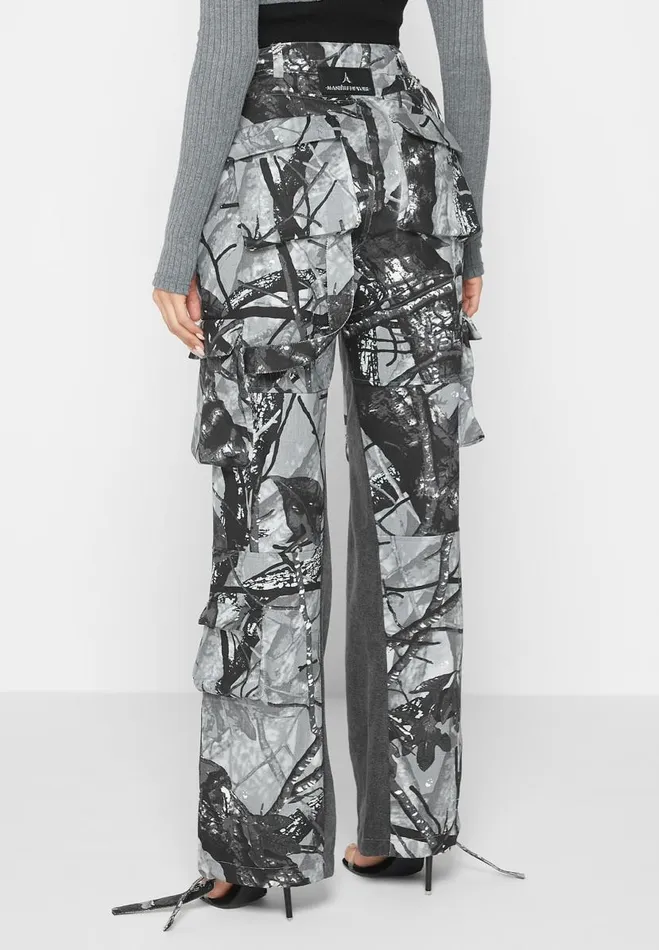 Manire De Voir Cargo Pants and Joggers Manire De Voir Woman Mid Rise Camo And Denim Cargo Pants 8211 Grey