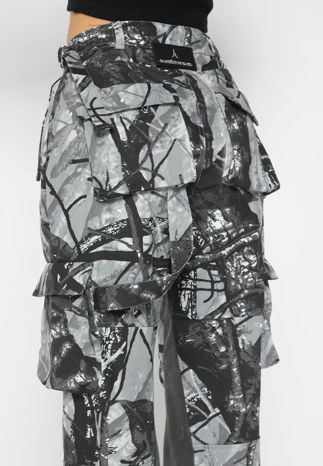 Manire De Voir Cargo Pants and Joggers Manire De Voir Woman Mid Rise Camo And Denim Cargo Pants 8211 Grey