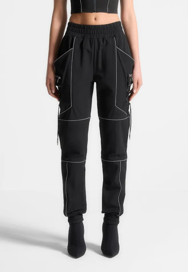 Manire De Voir Cargo Pants and Joggers Manire De Voir Woman Reflective Piped Cargo Pants 8211 Black