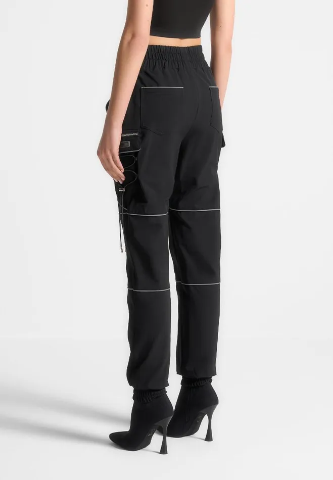 Manire De Voir Cargo Pants and Joggers Manire De Voir Woman Reflective Piped Cargo Pants 8211 Black