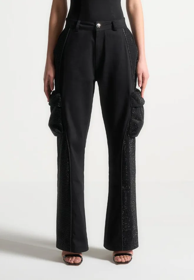 Manire De Voir Cargo Pants and Joggers Manire De Voir Woman Rhinestone Contour Cargo Pants 8211 Black