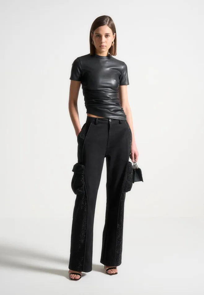 Manire De Voir Cargo Pants and Joggers Manire De Voir Woman Rhinestone Contour Cargo Pants 8211 Black