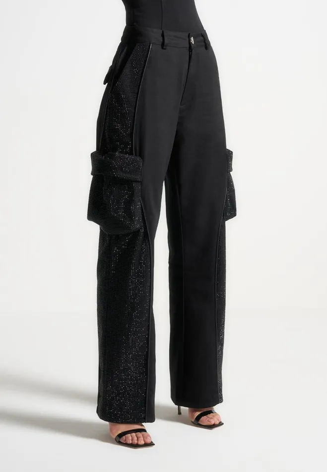 Manire De Voir Cargo Pants and Joggers Manire De Voir Woman Rhinestone Contour Cargo Pants 8211 Black