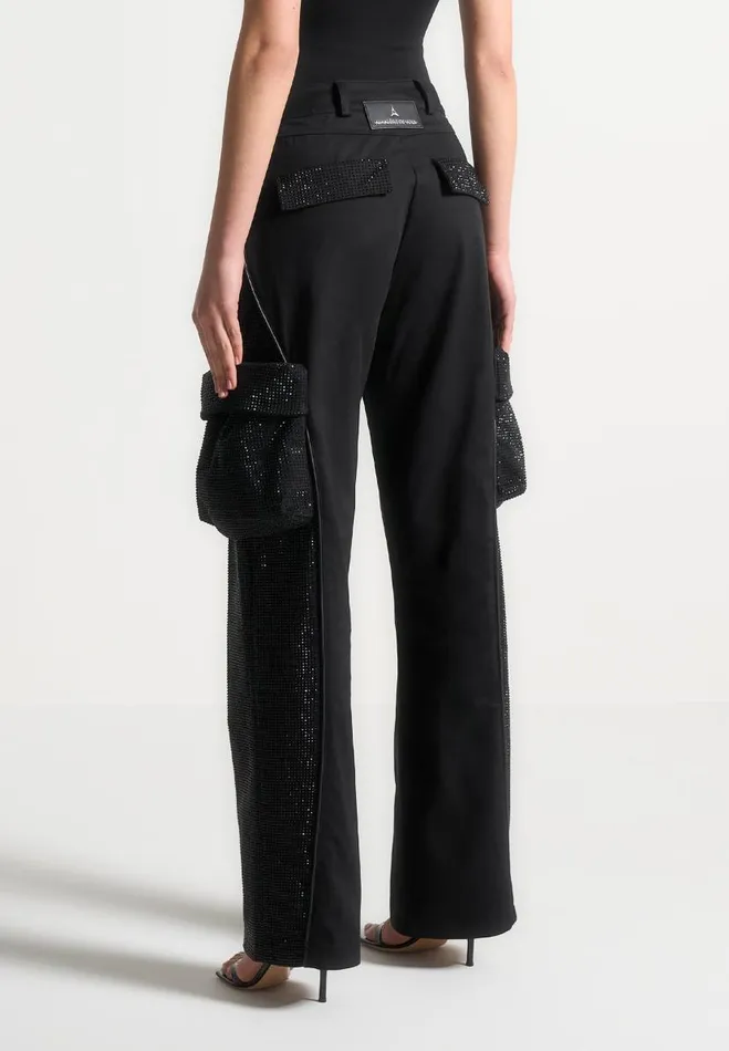 Manire De Voir Cargo Pants and Joggers Manire De Voir Woman Rhinestone Contour Cargo Pants 8211 Black