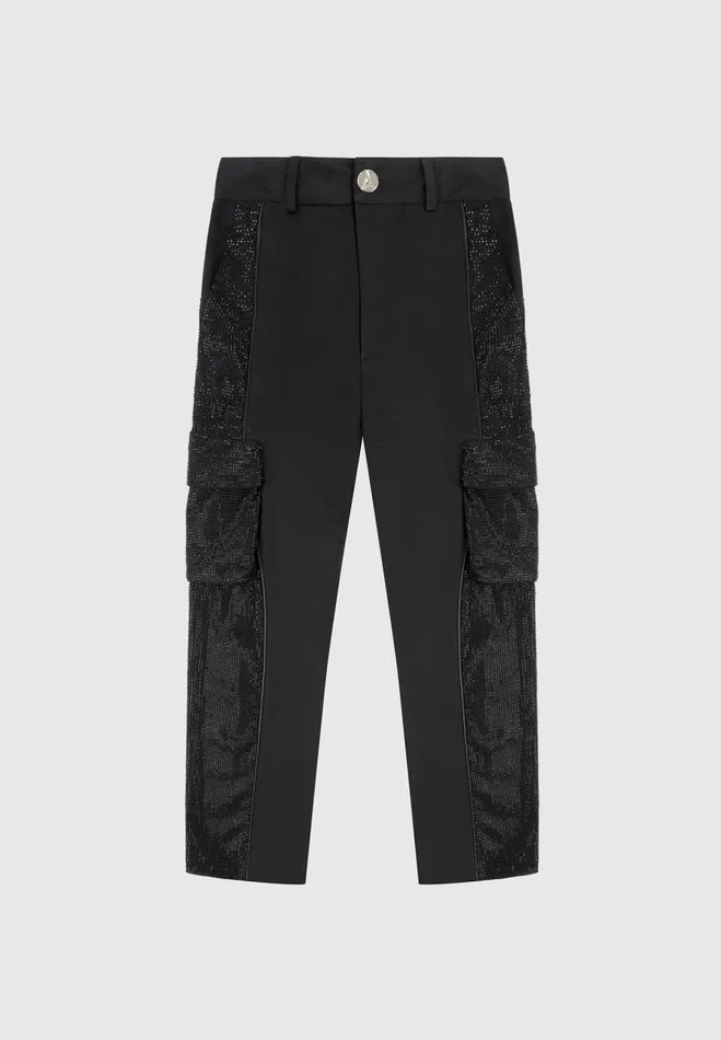 Manire De Voir Cargo Pants and Joggers Manire De Voir Woman Rhinestone Contour Cargo Pants 8211 Black