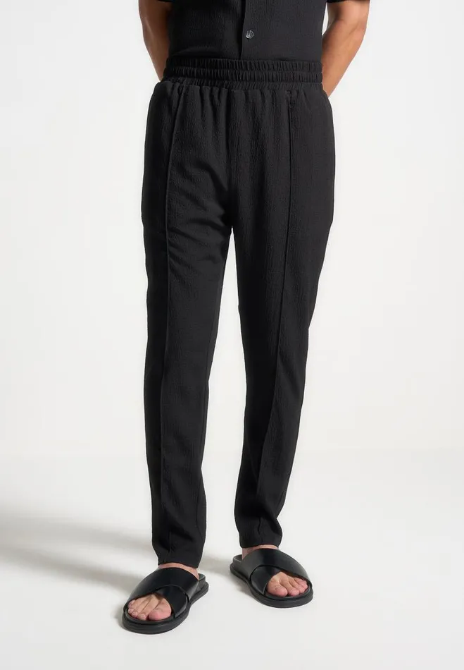 Manire De Voir Casual CoOrds Manire De Voir Man Seersucker Tapered Trousers 8211 Black Manire De Voir Casual CoOrds Manire De Voir Man Seersucker Tapered Trousers 8211 Black