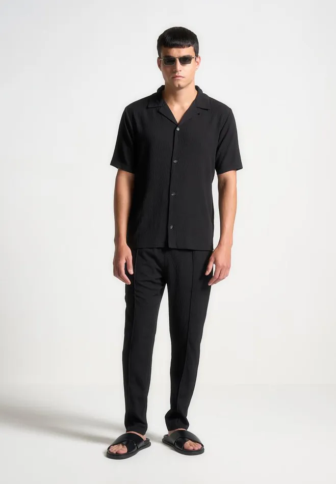 Manire De Voir Casual CoOrds Manire De Voir Man Seersucker Tapered Trousers 8211 Black